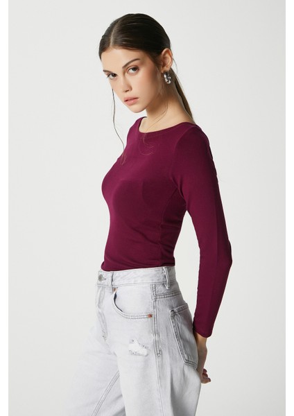 Kayık Yaka Need Uzun Kollu Mürdüm Soft Top / Bluz fırsatları