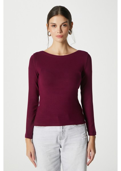 Kayık Yaka Need Uzun Kollu Mürdüm Soft Top / Bluz indirimleri