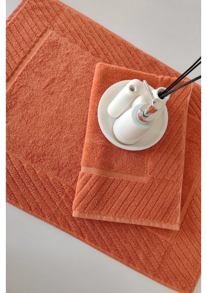 2'li Diyagonal Çizgili Ayak Havlusu Seti - %100 Pamuk Havlu Takımı - 50X70 cm - Kiremit fiyatları