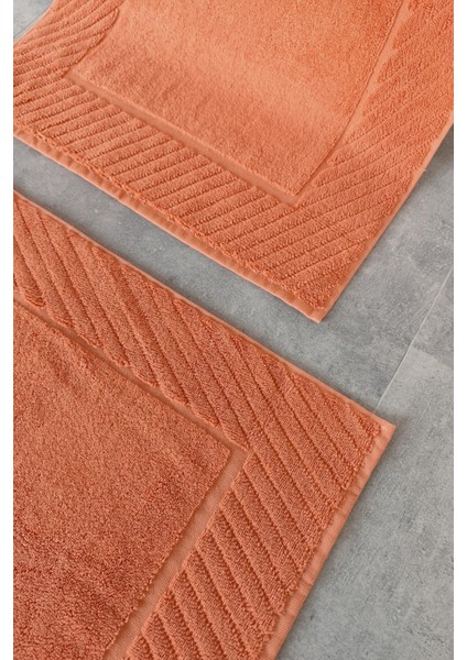 2'li Diyagonal Çizgili Ayak Havlusu Seti - %100 Pamuk Havlu Takımı - 50X70 cm - Kiremit modelleri