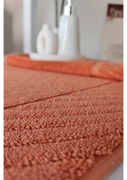 2'li Diyagonal Çizgili Ayak Havlusu Seti - %100 Pamuk Havlu Takımı - 50X70 cm - Kiremit fırsatları