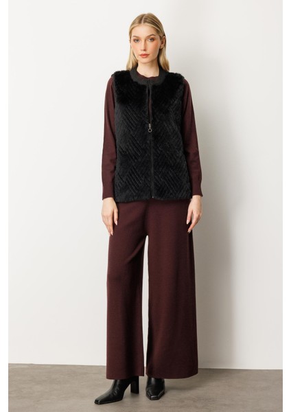 Kadın Kürk Kombinli Triko Yelek Siyah 20218 fırsatları