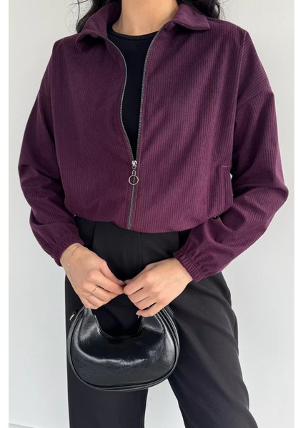 Fermuarlı Fitilli Kadife Ceket P-00019253