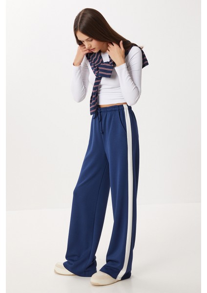 Kontrast Şeritli Modal Eşofman Altı LXA0024 Lacivert