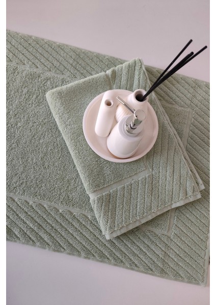 2'li Diyagonal Çizgili Ayak Havlusu Seti - %100 Pamuk Havlu Takımı - 50X70 cm - Yeşil fiyatları