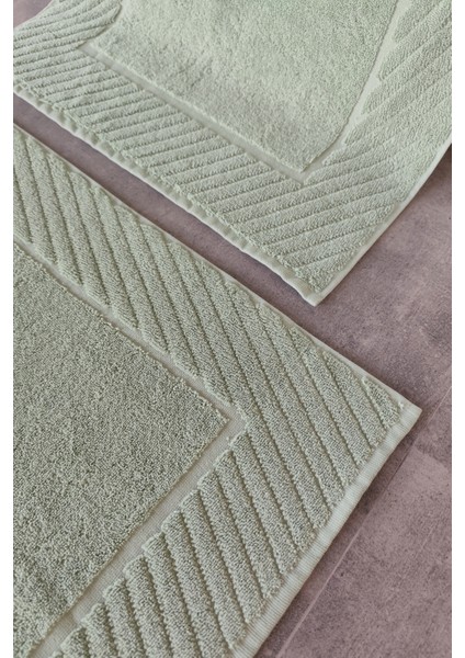 2'li Diyagonal Çizgili Ayak Havlusu Seti - %100 Pamuk Havlu Takımı - 50X70 cm - Yeşil modelleri