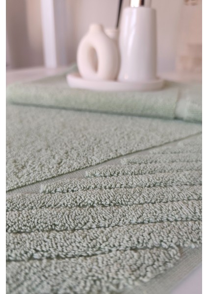 2'li Diyagonal Çizgili Ayak Havlusu Seti - %100 Pamuk Havlu Takımı - 50X70 cm - Yeşil fırsatları