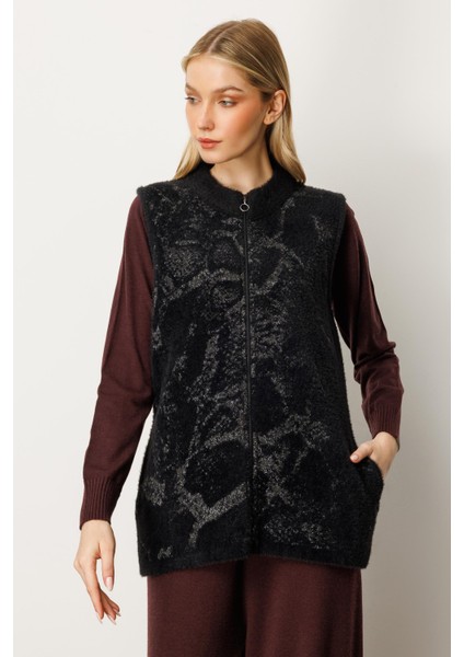 Kadın Yılan Desen Triko Yelek Siyah-Füme 20196 fiyatları