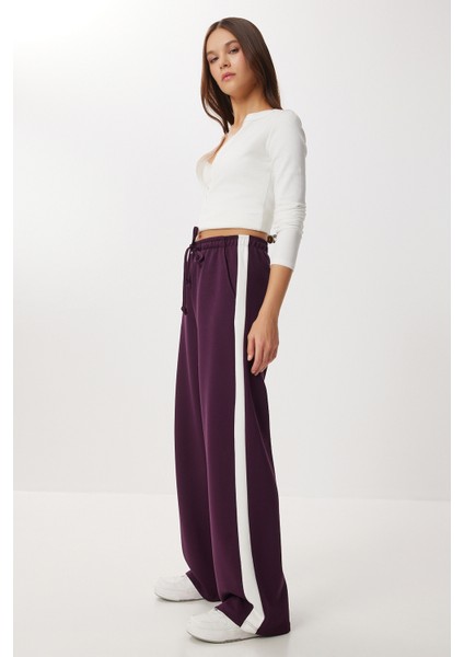 Kontrast Şeritli Modal Eşofman Altı LXA0024 Mürdüm