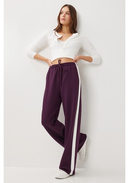 Kontrast Şeritli Modal Eşofman Altı LXA0024 Mürdüm fiyatları