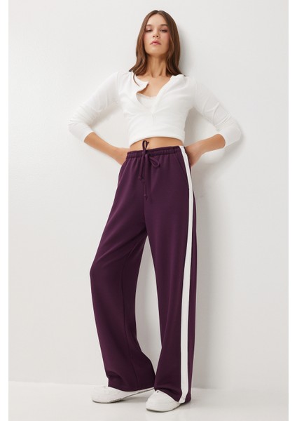 Kontrast Şeritli Modal Eşofman Altı LXA0024 Mürdüm modelleri