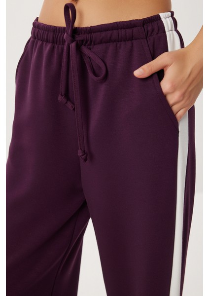 Kontrast Şeritli Modal Eşofman Altı LXA0024 Mürdüm indirimleri