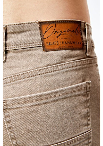 Erkek Bej Regular Fit Likralı Denim Boru Paça Kesim Kot Pantolon Benjamin