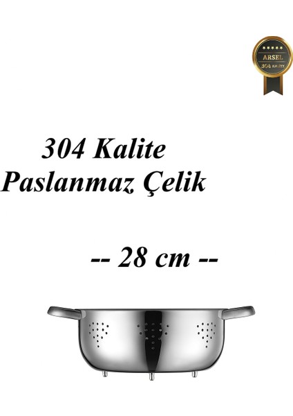 Paslanmaz Çelik 304 Kalite Makarna Süzgeci 24CM Ayaklı Dayanıklı Premium Kaliteli