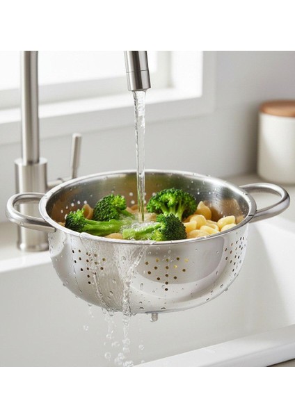 Paslanmaz Çelik 304 Kalite Makarna Süzgeci 24CM Ayaklı Dayanıklı Premium Kaliteli fiyatları