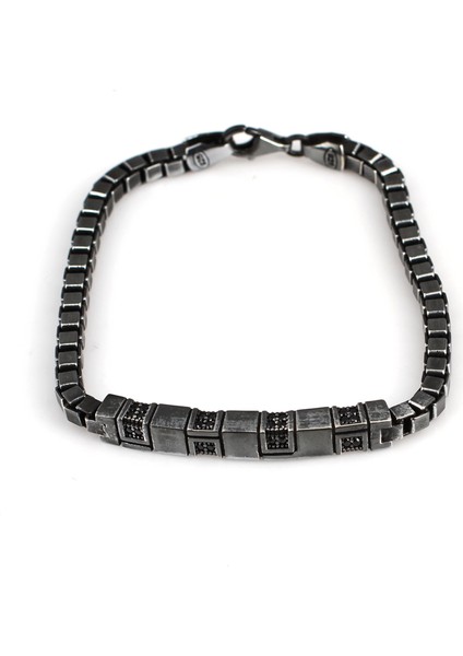 925 Ayar Gümüş Oniks Taşlı Küp Zincirli Bileklik fiyatları