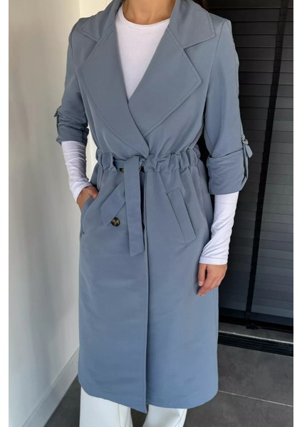 Bel Büzgülü Kuşaklı Kadın Trençkot P-00018732