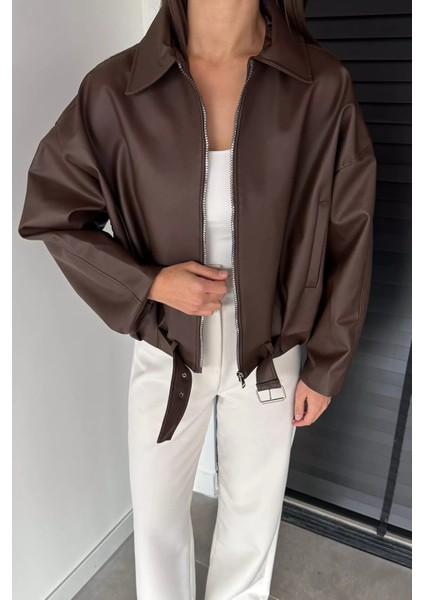 Kadın Astarlı Salaş Suni Deri Ceket P-00018836