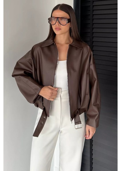 Kadın Astarlı Salaş Suni Deri Ceket P-00018836 fiyatları