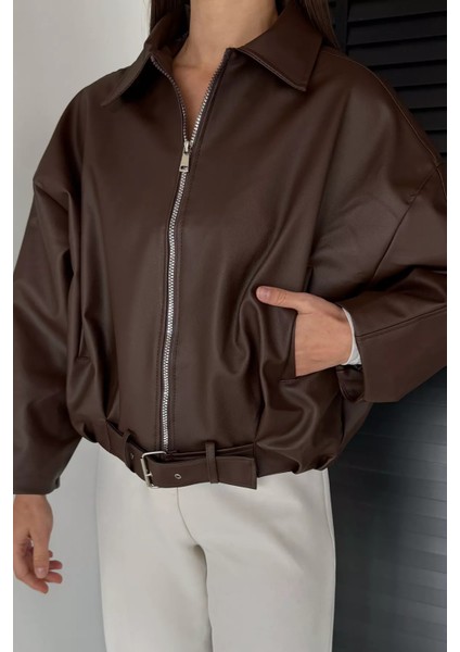 Kadın Astarlı Salaş Suni Deri Ceket P-00018836 modelleri