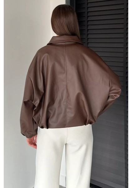 Kadın Astarlı Salaş Suni Deri Ceket P-00018836 fırsatları