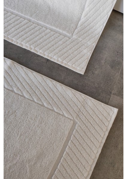 2'li Diyagonal Çizgili Ayak Havlusu Seti - %100 Pamuk Havlu Takımı - 50X70 cm - Krem modelleri