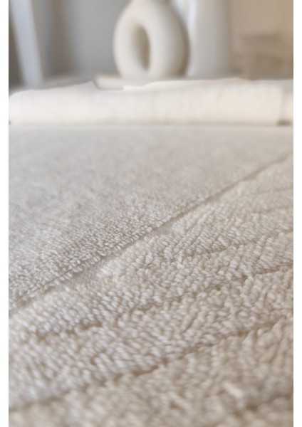 2'li Diyagonal Çizgili Ayak Havlusu Seti - %100 Pamuk Havlu Takımı - 50X70 cm - Krem fırsatları