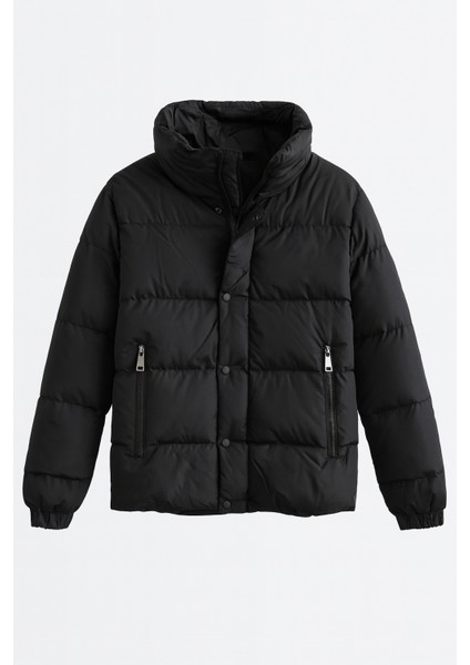 Erkek Astarlı Su ve Rüzgar Geçirmez Dik Yaka Şişme Mont