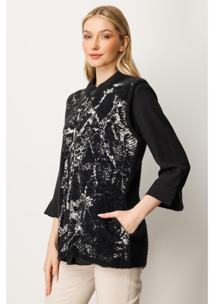 Kadın Yılan Desen Triko Yelek Siyah-Ekru 20196 fiyatları