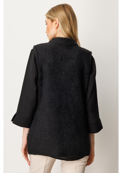 Kadın Yılan Desen Triko Yelek Siyah-Ekru 20196 modelleri