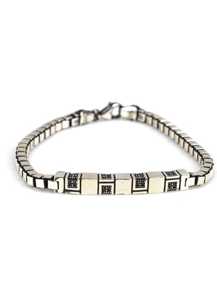 925 Ayar Gümüş Oniks Taşlı Küp Zincirli Bileklik