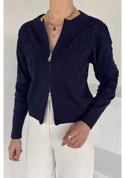 Kadın Fermuarlı Triko Hırka (S-M-L Uyumludur) P-00018060