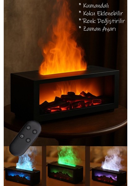 Şömine Görünüm Alev Efektli Hava Nemlendirici 3D Alev Aroma Difüzörü Aroma Terapi Alev Buhar Makine