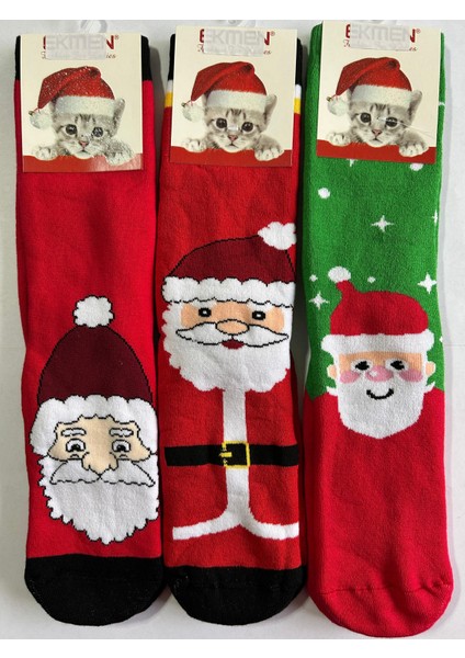 Yeni Yıl, Yılbaşı, Noel, Renkli Havlu Çoraplar, Geyikli, Noel Babalı, Desenli 3 Lü Paket (3 Adet) fiyatları