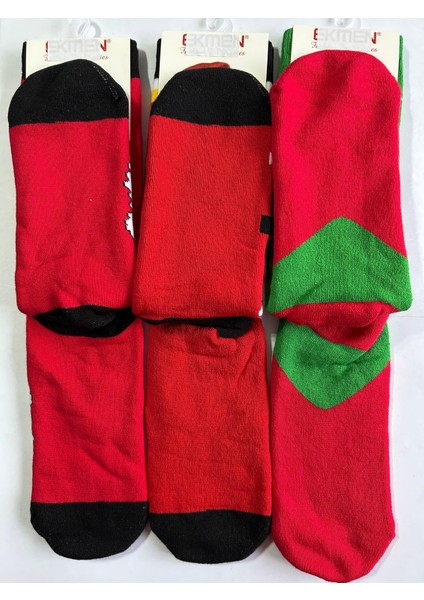 Yeni Yıl, Yılbaşı, Noel, Renkli Havlu Çoraplar, Geyikli, Noel Babalı, Desenli 3 Lü Paket (3 Adet) modelleri