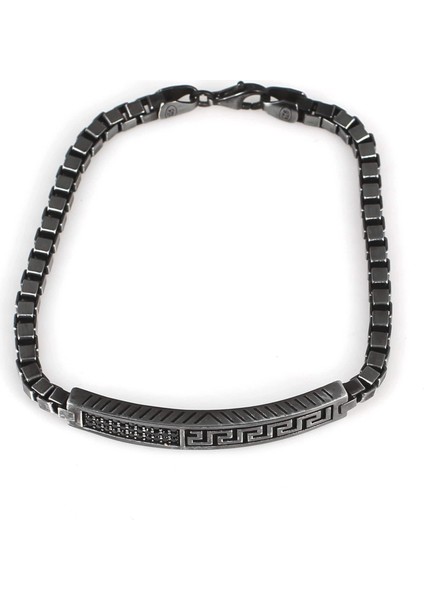 925 Ayar Gümüş Oniks Taşlı Grek Motifli Küp Zincir Bileklik fiyatları