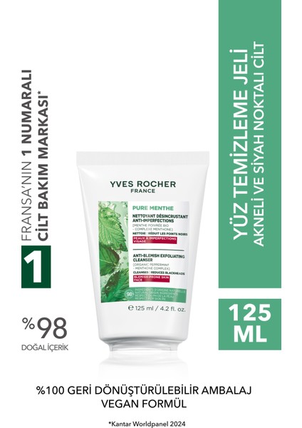 Siyah Nokta Karşıtı Peeling Etki Yüz Yıkama Jeli-Sivilce Eğilimli-Pure Menthe Botanik Kompleks 125ML