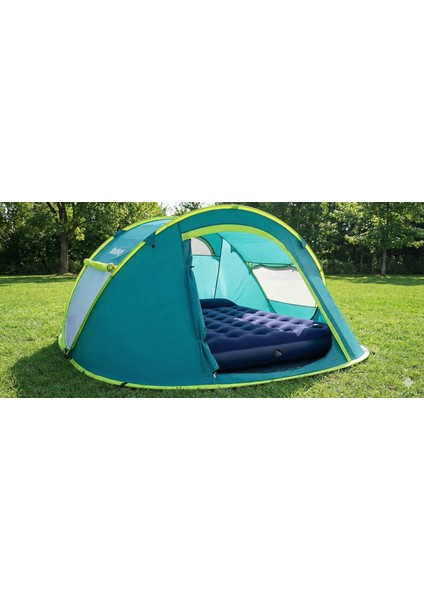 Premium Kamp Seti: 4 Kişilik Çadır + Kendinden Pompalı & Yastıklı Queen Şişme Yatak