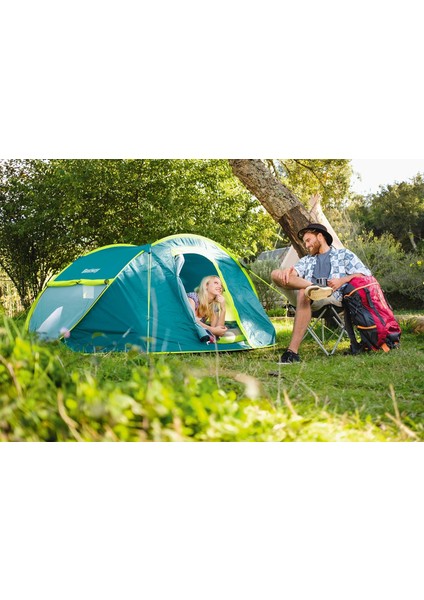 Premium Kamp Seti: 4 Kişilik Çadır + Kendinden Pompalı & Yastıklı Queen Şişme Yatak