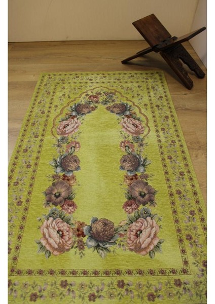 Kınay Fıstık Yeşili Jakarlı Dokuma Goblen Dekoratif Astarsız Saçaksız Şönilli Seccade 70*115