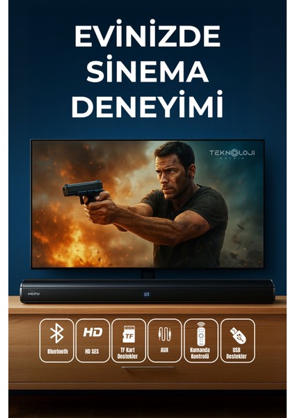 HP-TV05 Soundbar Kablosuz Ev Sinema Sistemi Stereo Hd Ses Kalitesi 80W LED Ekranlı