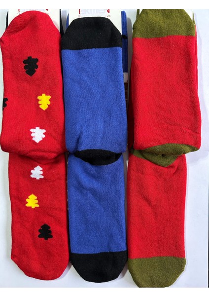 Yeni Yıl, Yılbaşı, Noel, Renkli Havlu Çoraplar, Geyikli, Noel Babalı, Desenli 3 Lü Paket (3 Adet) fırsatları