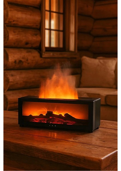 Şömine Görünüm Alev Efektli Hava Nemlendirici 3D Alev Aroma Difüzörü Aroma Terapi Alev Buhar Makine
