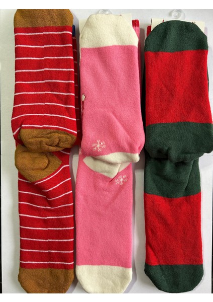 Yeni Yıl, Yılbaşı, Noel, Renkli Havlu Çoraplar, Geyikli, Noel Babalı, Desenli 3 Lü Paket (3 Adet) modelleri