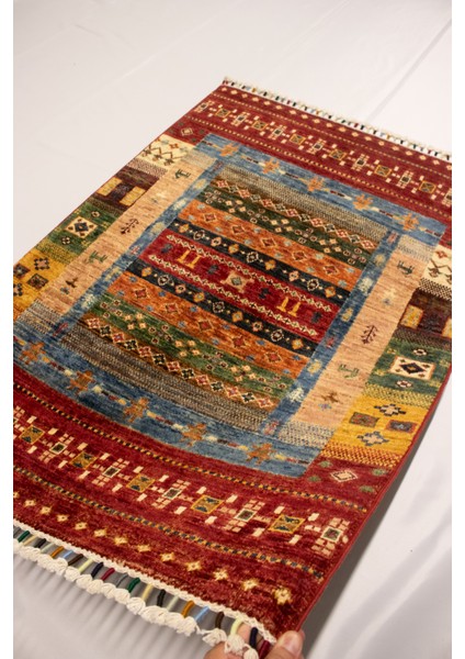 El Dokuma Afgan Halı Gebbeh Desenli Kırmızı Renk 1 Metre Kare