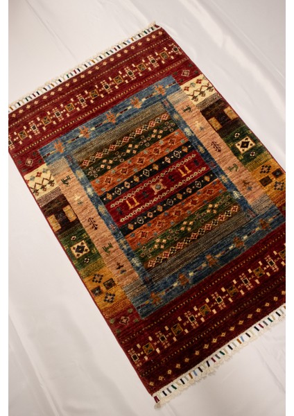 El Dokuma Afgan Halı Gebbeh Desenli Kırmızı Renk 1 Metre Kare fırsatları