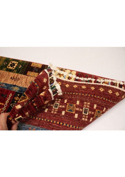 El Dokuma Afgan Halı Gebbeh Desenli Kırmızı Renk 1 Metre Kare