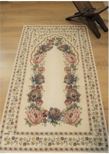 Kınay Bej Jakarlı Dokuma Goblen Dekoratif Astarsız Saçaksız Şönilli Seccade 70*115