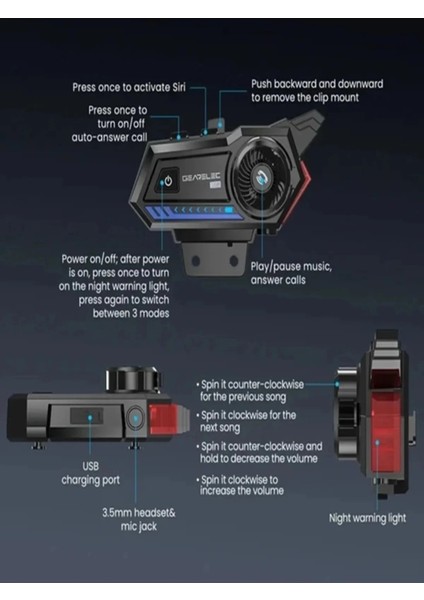 BT57 Motosiklet Kask Kulaklık Intercom Işıklı Motorsiklet Interkom