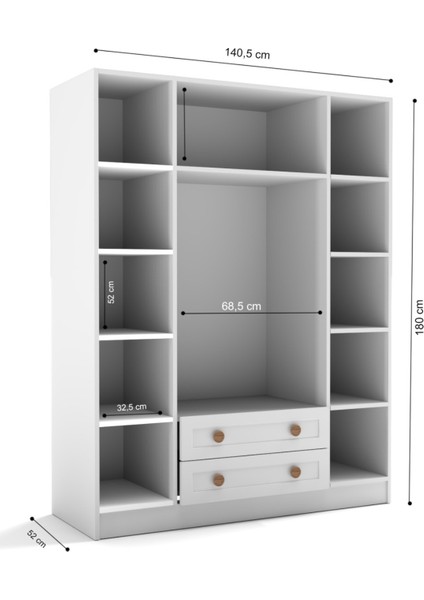 Bohem 4 Kapak 2 Çekmece Gardırop Mdf Kapak